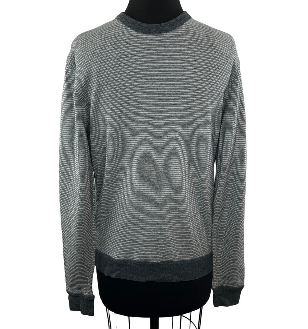 BOSS Hugo Boss Mens Gray Striped Slim Fit Long Sleeve Crewneck Sweatshirt Size M